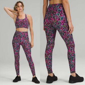 LULULEMON Base Pace High-Rise Fleece Tight 28" Size 6 Floral Electric Multi